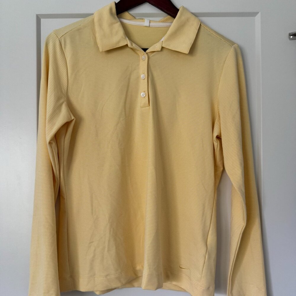 Women's NIKE GOLF Fit Dry Yellow Long Sleeves Polo Top Shirt 266953 Medium 8 10